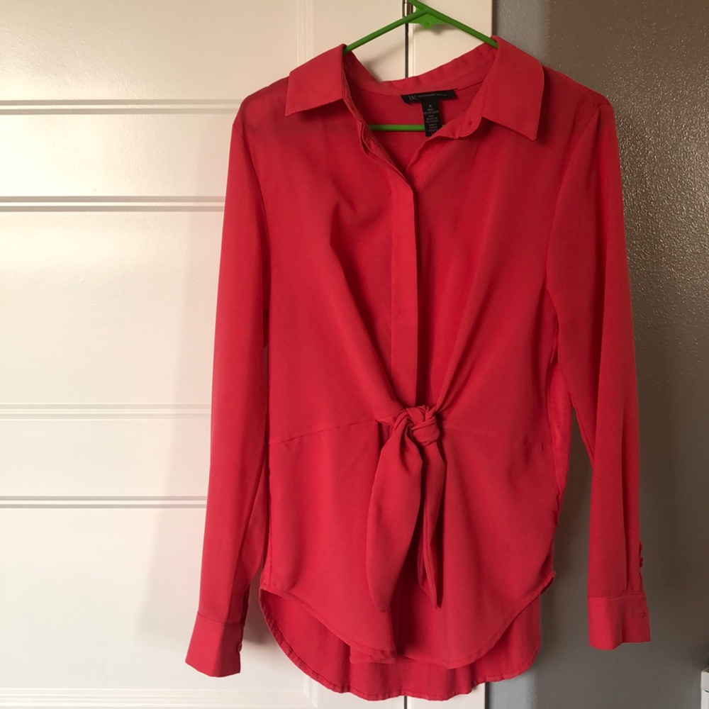 INC Coral button up tie blouse